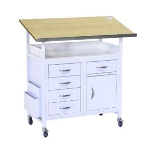 ICU Bed-End Unit with 5 Drawers and 1x Cabinet, Sloping Chart Top for Charts