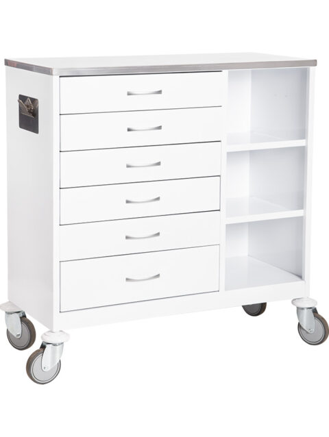 ANESTHETIC TROLLEY: 6 DRAWER 3 SHELVES